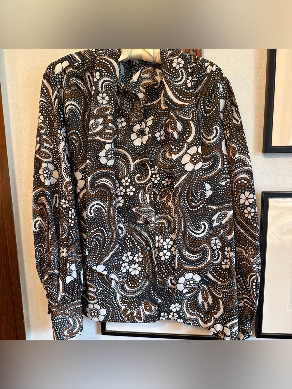 Vintage 70s Earth-Tone Bow Tie Paisley Blouse